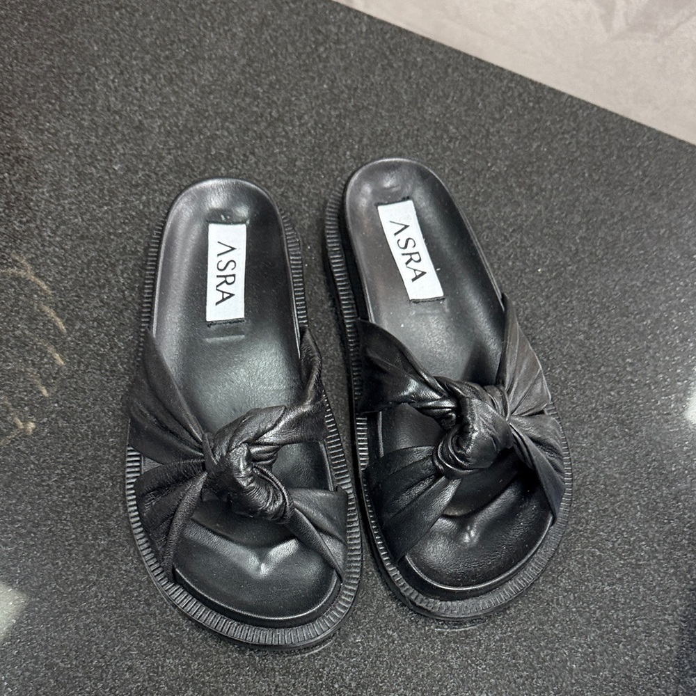 ✨ ASRA Black Knotted Slip-On Sandals – Size 37 (US 6.5–7) ✨
